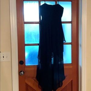 Black chiffon high low strapless dress
